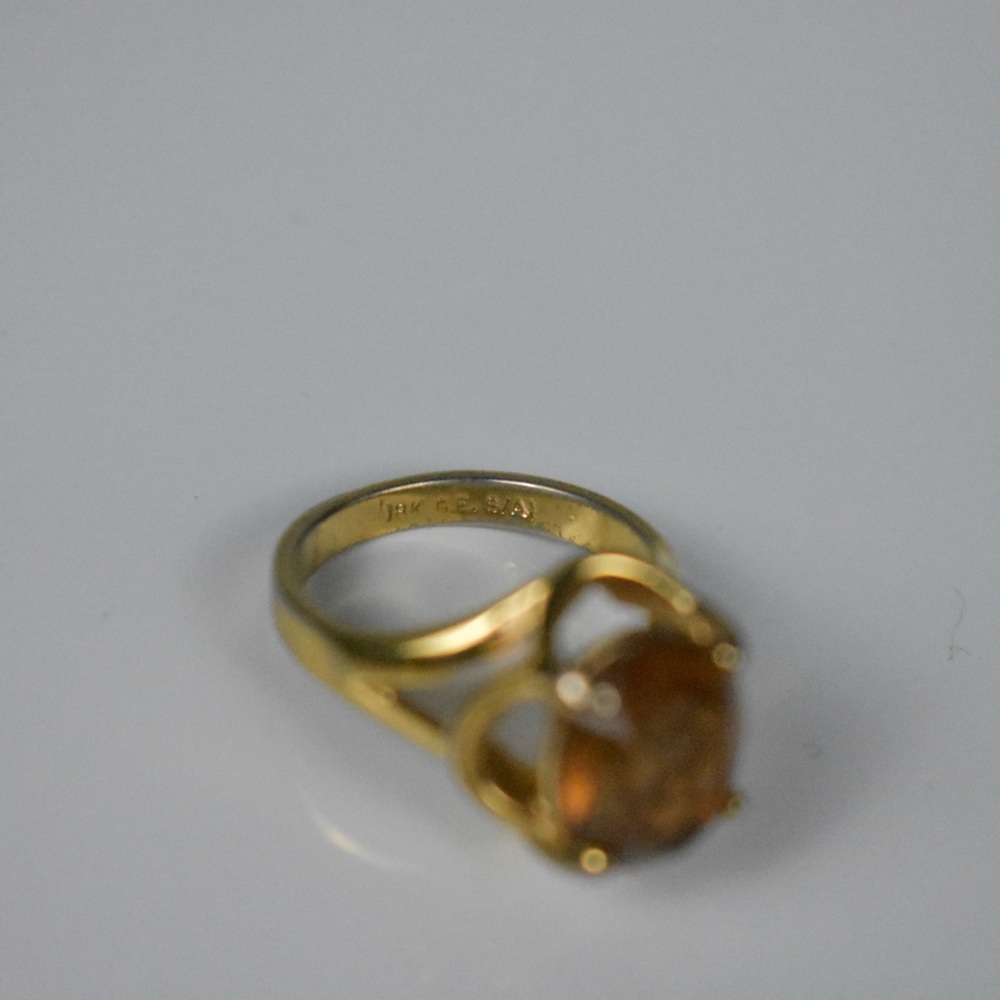 18K G.E. Amber glass stone gold ring - Picture 9 of 17